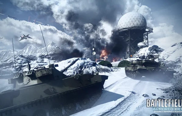 Picture winter, aviation, mountains, tanks, Battlefield 3, premium, armored kill