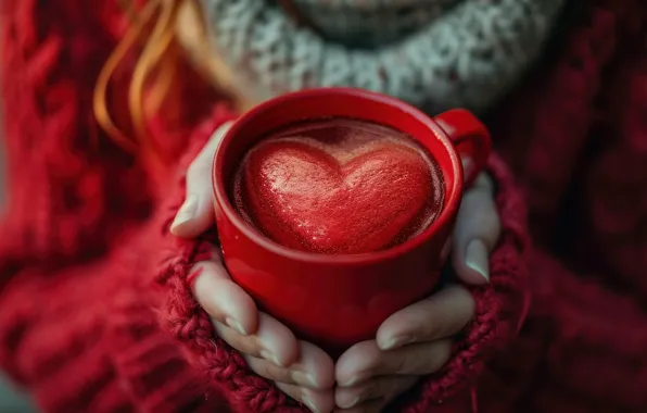 Girl, love, holiday, heart, coffee, hands, mug, Cup