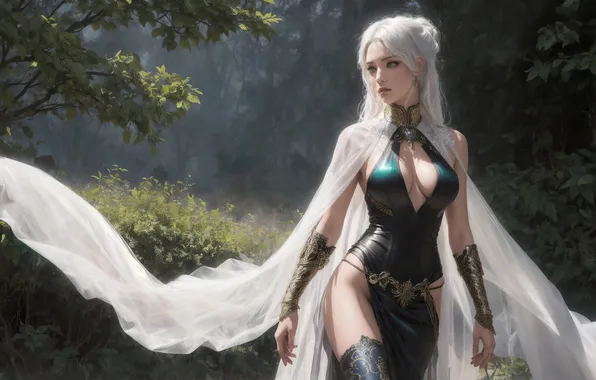 Girl, fantasy, nature, art, painting, fantasy art, white hair, fantasy girl