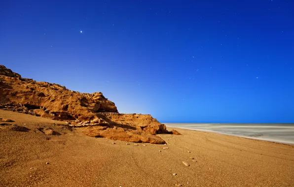 Sea, the sky, stars, night, rock, the ocean, shore, Argentina