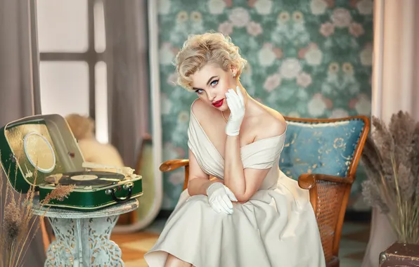 Look, girl, retro, photo, makeup, dress, lips, beautiful