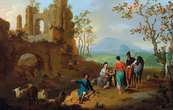 People, Ruins, Picture, Austrian painter, Franz de Paula Ferg, Franz de Paula Ferg, Landscape with …