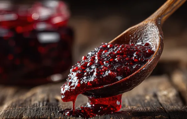 Macro, table, Board, spoon, Bank, jam, jam, raspberry