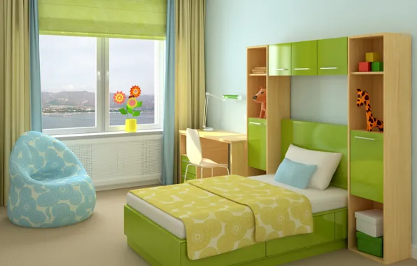 Design, green, interior, chair, children's room
