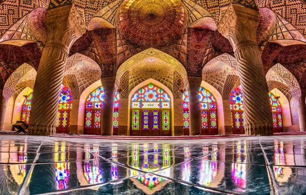 Windows, interior, mosaic, hall, columns