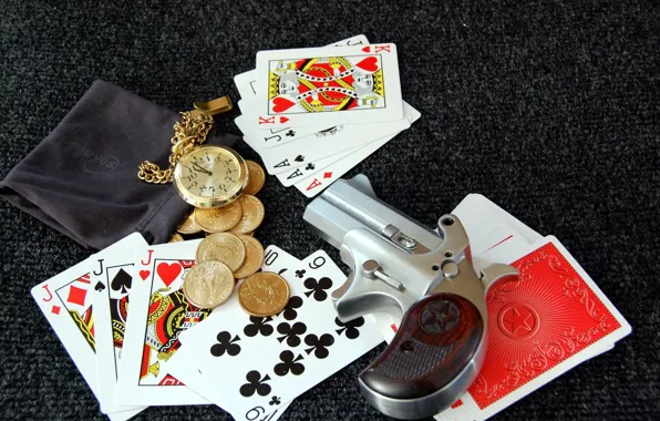Card, gun, money