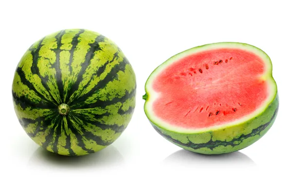 Watermelon, berry, white background, half, a