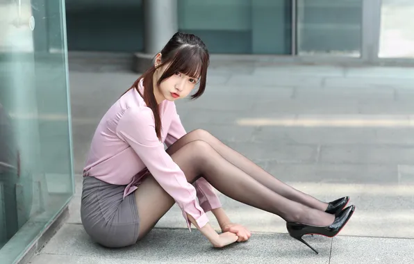 Girl, skirt, blouse, tights, legs, Asian