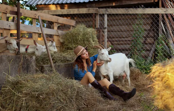Girl, legs, goat, the farm, Eugene Pyatnitskaya