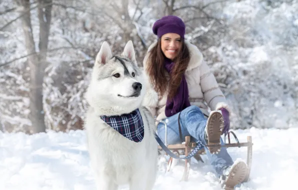 Winter, snow, nature, Girls, Dogs