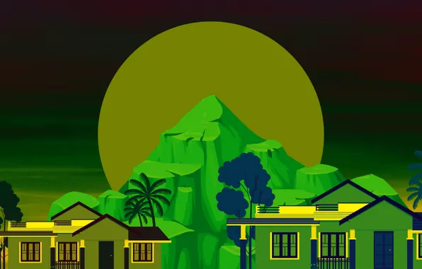Picture mountains, home, The moon, vector graphics