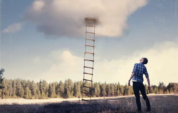 Picture the sky, the situation, ladder, guy