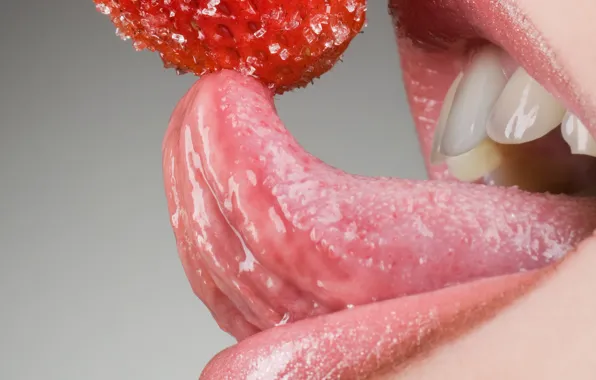 Mouth, strawberry, sugar