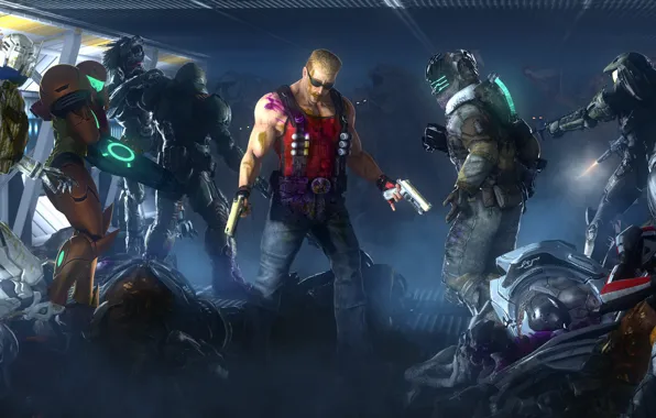 Aliens, dead space, mass effect, shepard, crysis, halo, crossover, by nukem