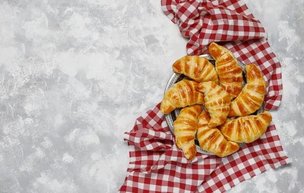 Fabric, cakes, croissants, the dough, bagels
