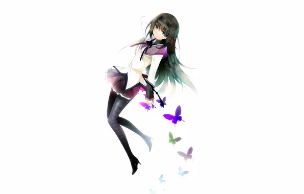 Girl, blouse, green eyes, long hair, legs, anime, beautiful, pretty