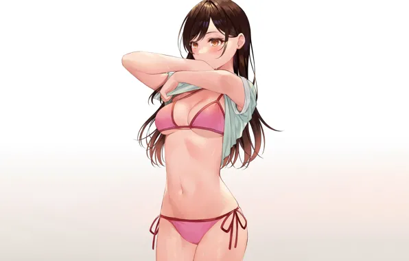 Picture girl, sexy, wet, cleavage, long hair, brown hair, boobs, anime
