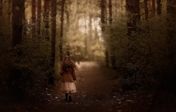 Road, forest, girl