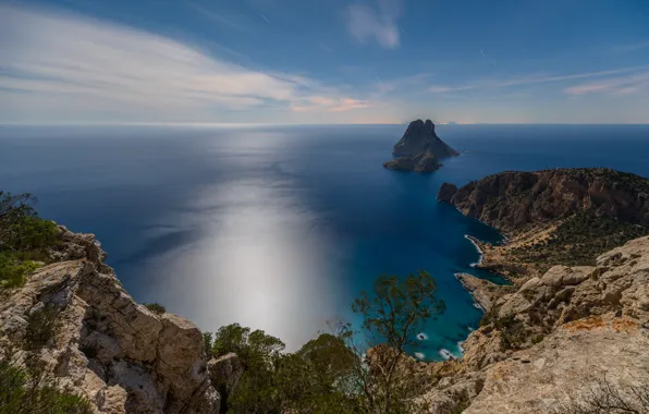 Picture sea, rocks, Spain, water surface, Spain, Ibiza, The Balearic sea, Balearic Sea
