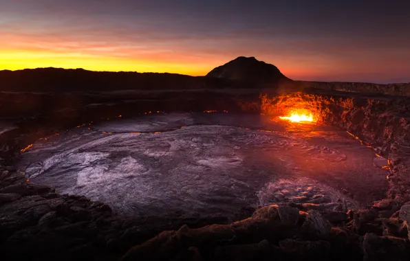 Mountains, the volcano, Dawn, lava, Africa, Ethiopia