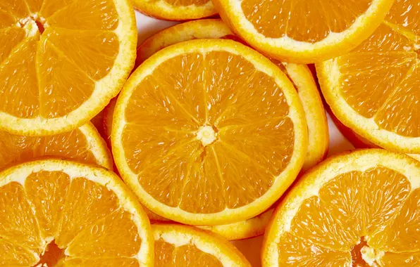 Macro, oranges, slices