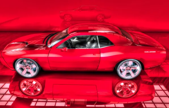 Picture machine, reflection, figure, sports car, red, red background, Dodge Charger, 3D model