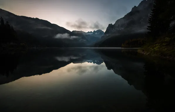 Mountains, nature, lake, morning, twilight