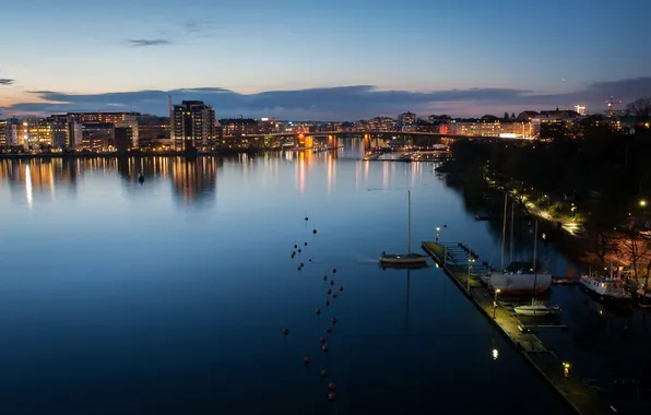 Bridge, home, pier, Sweden, Sweden, Stockholm, evening., marinas