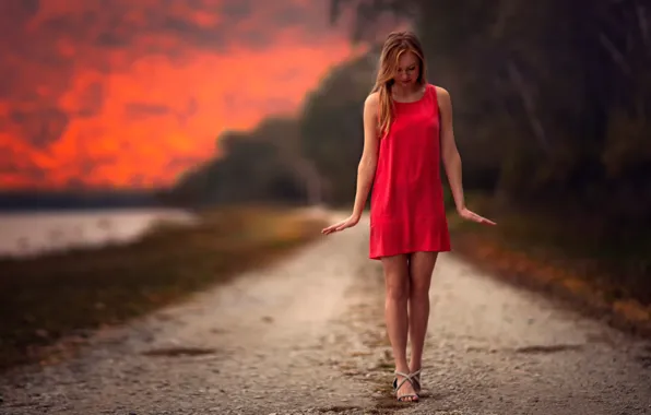 Picture girl, legs, in red, Balance Of Red