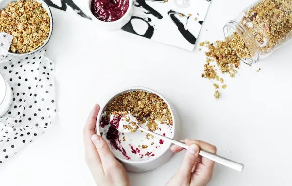 Picture Breakfast, food, breakfast, milk, delicious, tasty, yogurt, oatmeal