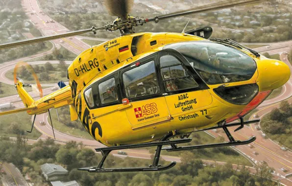 Picture art, painting, aviation, Eurocopter EC145