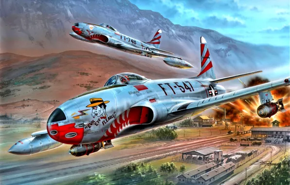 USAF, jet fighter, The Korean war 1950-1953, Shooting Star, bombs, F-80C