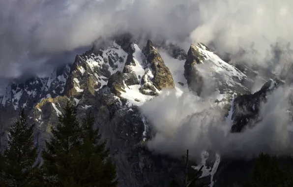 Picture snow, mountains, Grand Teton National Park