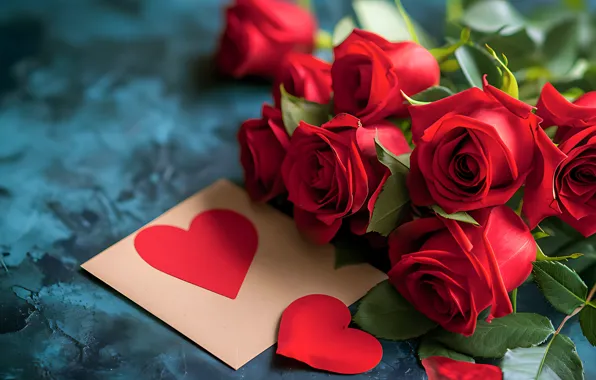 Flowers, holiday, gift, heart, roses, bouquet, heart, petals