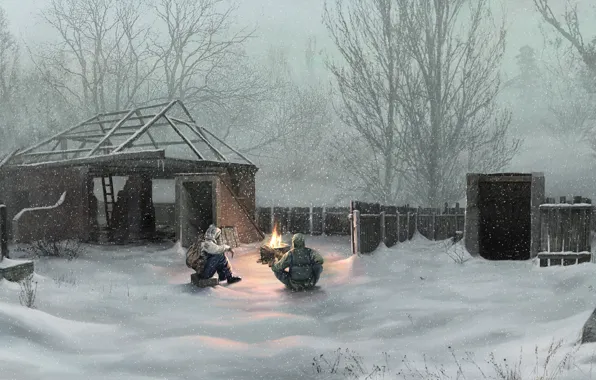 Winter, snow, village, Chernobyl, stalker, Ukraine