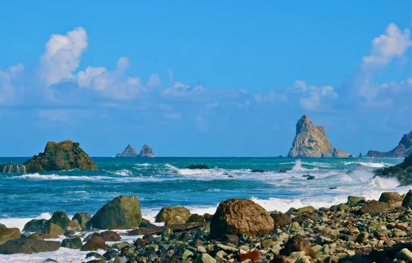 Sea, rocks, Spain, Tenerife