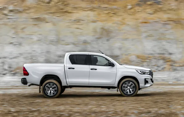 Picture white, silhouette, Toyota, side view, pickup, Hilux, Special Edition, 2019