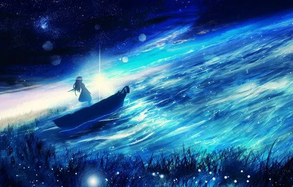 Picture boat, girl, Y_Y, nature