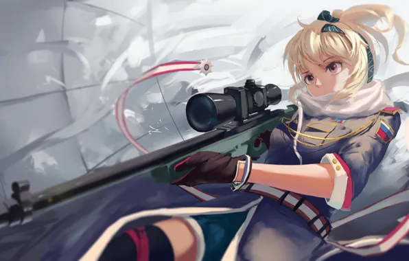 Picture girl, weapons, anime, art, sniper, sniper rifle