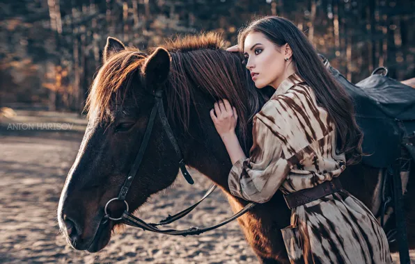 Girl, pose, horse, horse, Maria, Anton Kharisov