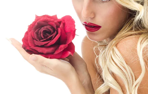 Girl, face, smile, roses, lips