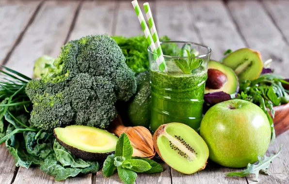 Green, Apple, kiwi, juice, vegetables, mint, avocado, broccoli