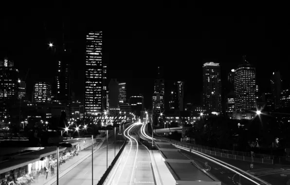 Road, lights, Black and white