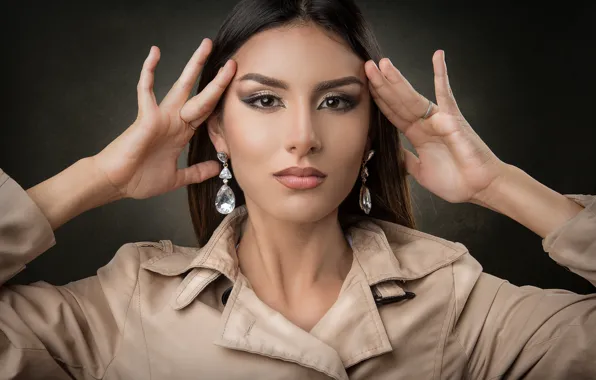 Look, girl, face, background, portrait, hands, makeup