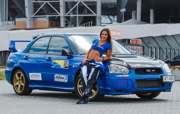 Picture look, girl, Girls, Subaru, blue auto