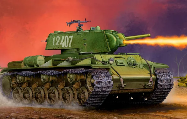Picture fire, war, figure, art, machine gun, KV-8S