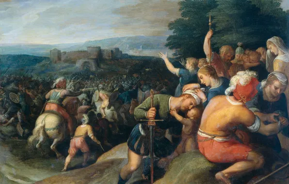 Picture trees, oil, picture, battle, Otto van Veen, Batavi Besieged by the Romans in the wind