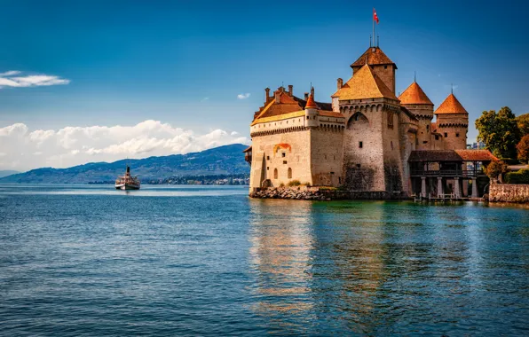 Picture landscape, nature, lake, castle, Switzerland, Lake Geneva, Chillon, Alexander the Silent