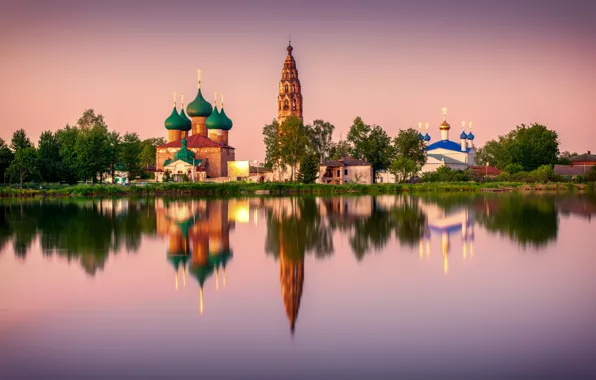 Picture landscape, reflection, river, dome, the bell tower, Church, Velikoselsky Kremlin
