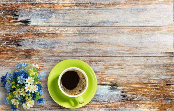Picture flowers, coffee, Cup, wood, flowers, cup, coffee